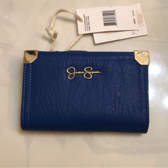 Jessica Simpson Small Fran Center Divider Faux Leather Wallet Blue Lapis NWT - Picture 6 of 14